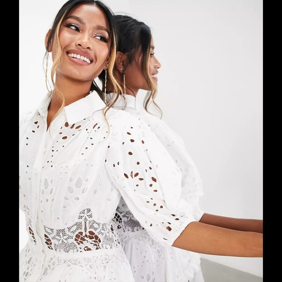 Asos Edition eyelet midi Shirt Dress with Puff sleeves - Picture 3 of 4